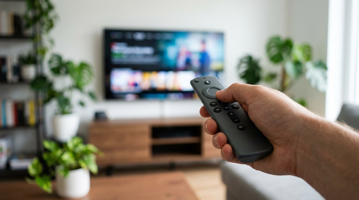 iptv subscription: remote control used to set up a streaming app